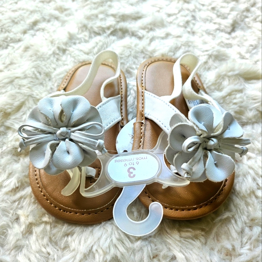 Baby Infant Sandals, Shoes, White Straps, Flower, Size 3, 6-9 Months, NWT